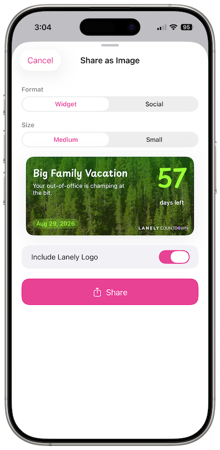 Share countdown as an image